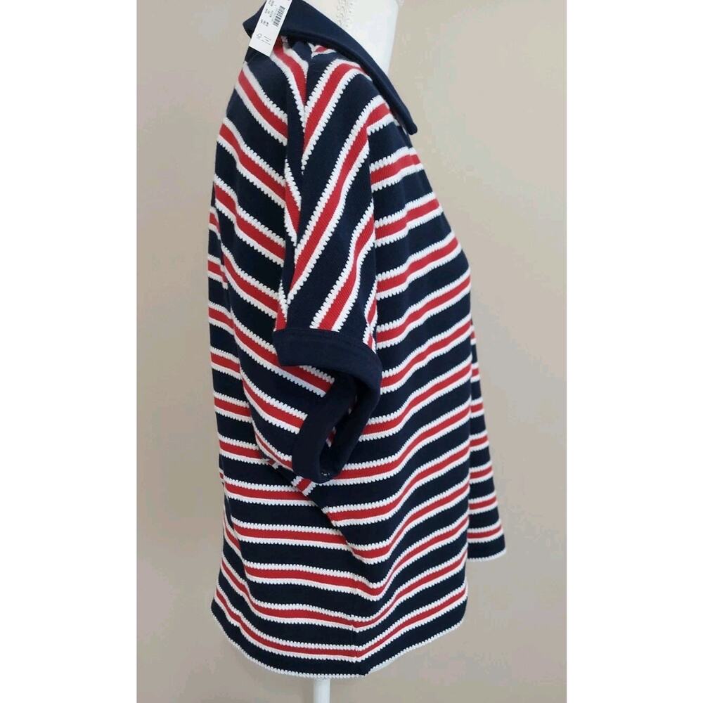 Madewell Women's V-Neck Polo Shirt in Stripe Cotton Blue/Navy SZ L - Picture 4 of 12